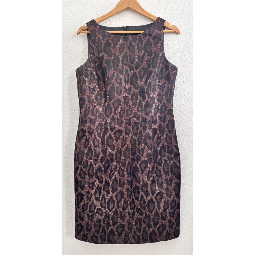 Ann Taylor Women's Size 8 Gold Metallic Leopard Animal Sleeveless Sheath Dress